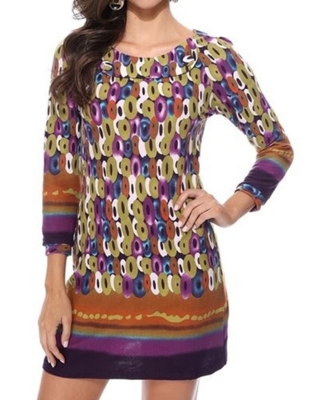 ARYEH 💜Purple Abstract Polka Dot Tunic Dress - Picture 2 of 3